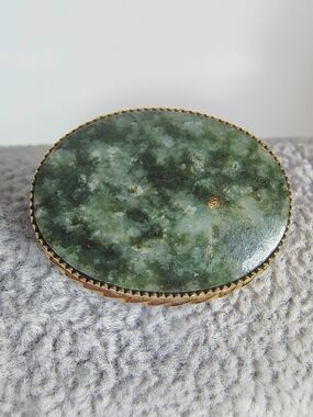 Vintage BOJAR Jade Brooch 12K Gold Filled Oval Green Nephrite Cabochon Signed